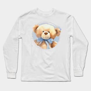 Cute Baby Boy Teddy Bear With A Blue Bowtie Long Sleeve T-Shirt